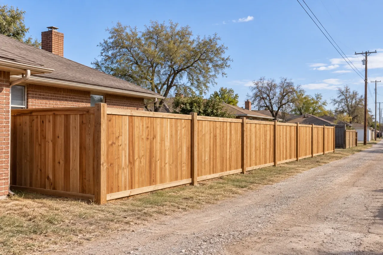 Fence on a residential lot in Slaton, Texas